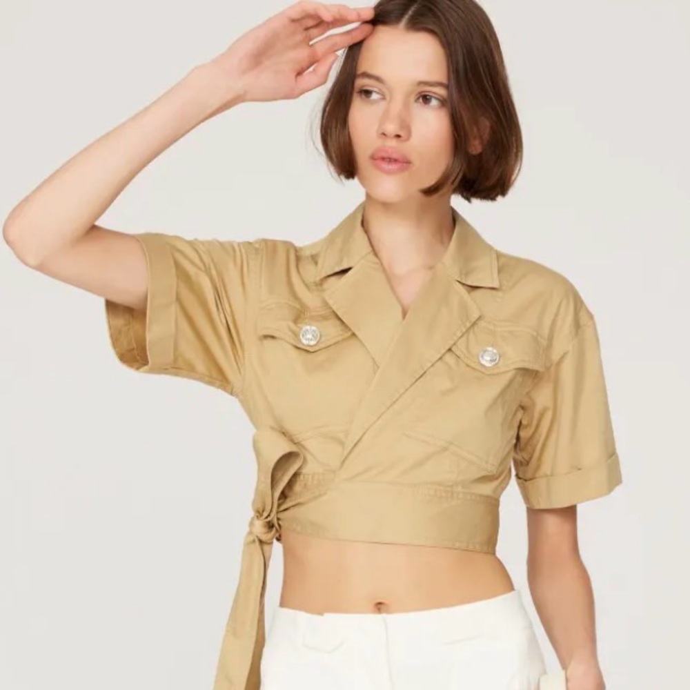 Derek Lam Cream Linen Blend Wrap Crop Top